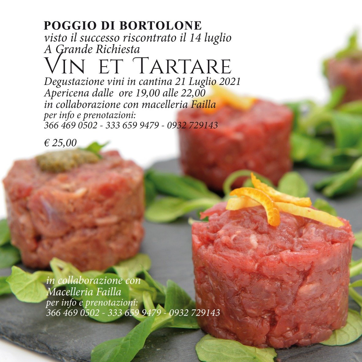 Vin et Tartare 21 luglio 2021A grande richiesta un nuovo appuntamento